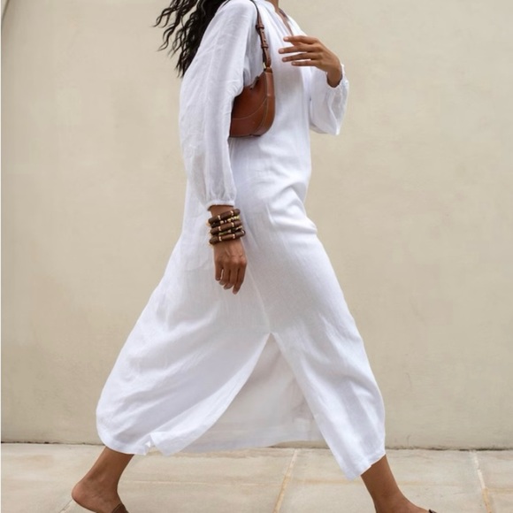 Buttercup Yellow Maxi Dress Balloon Sleeves 100% Linen XL - Picture 3 of 14